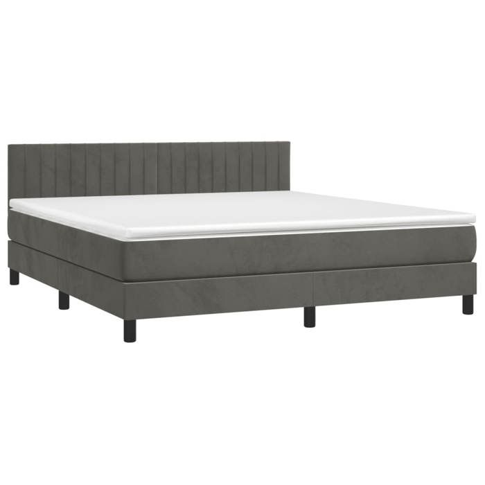 3141432 vidaXL Lit à sommier tapissier et matelas Gris foncé 160x200cm Velours