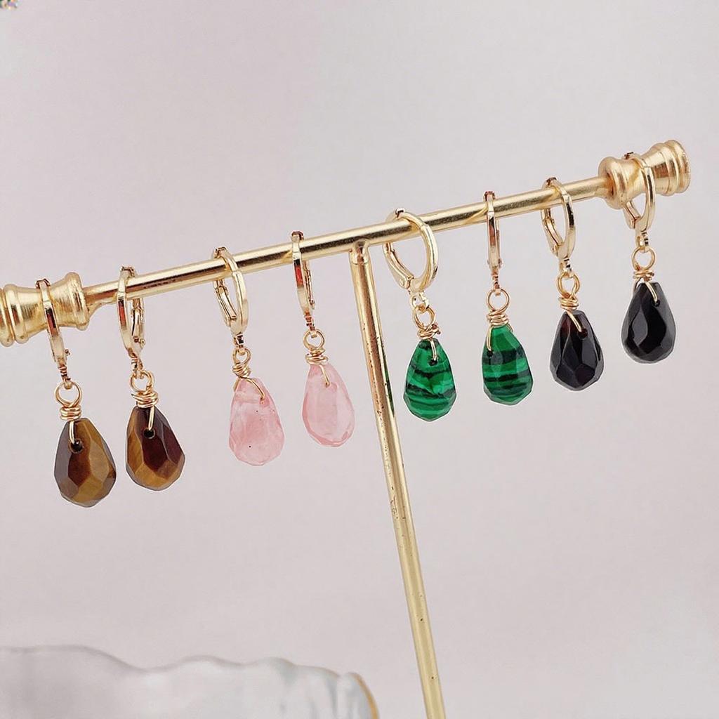 1pair Natural Stone Earrings for Women Small Water Drop Ear Loop Amethysts Rose Quartz Topazs White Crystal Dangle Earrings