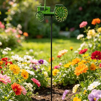 Dekorativer Traktor-Erdspieß Skulptur Garten Dekoration Metall Windmühlen-Erdspieß für Vorgarten Terrasse Veranda Hinterhof Rasen Blumen