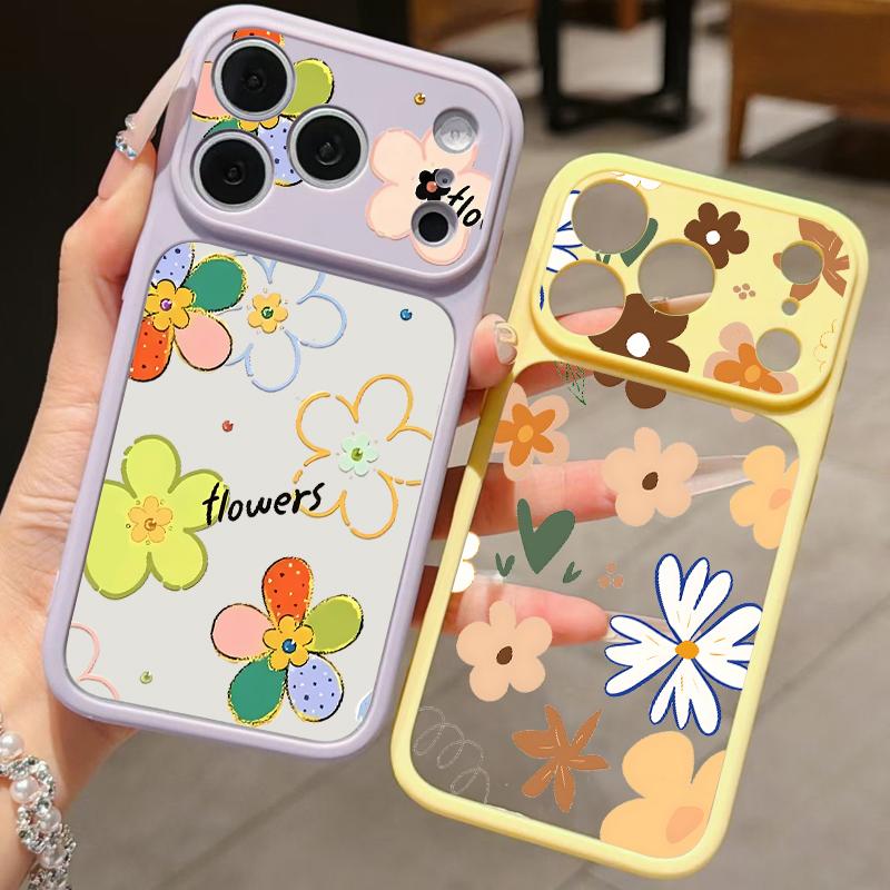 Cute Cartoon Floral Case For iPhone 17 Pro Max For iPhone 16 15 14 13 Pro Max Luxury Hybrid TPU+PC Clear Back Hard Cover