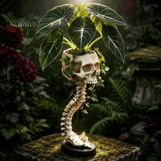 Gothic Home Decor Skull Spine Planter, Resin Skeleton Planter Pot, Horror Halloween Dark Aesthetic Sculpture Flower Vase, Spooky Gifts For Women