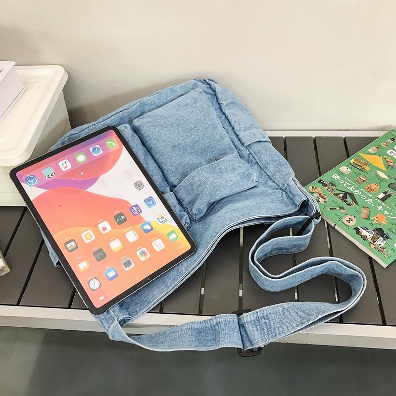 Denim Messenger Bag Women's Large Capacity Shoulder Bag Student Class Bag