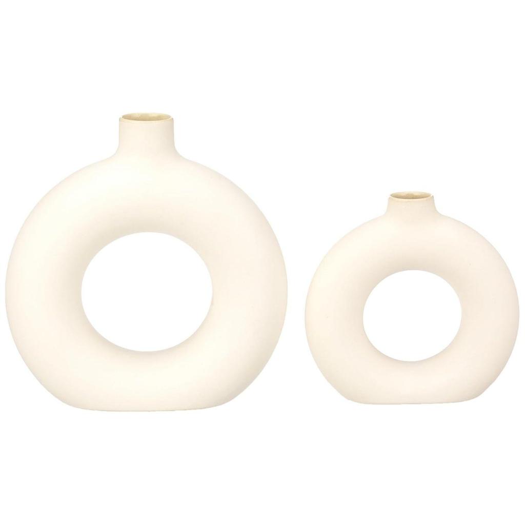 Modish Ceramic Donut Shaped Vase | for Unique Home Decor (Pack of 2 | White)