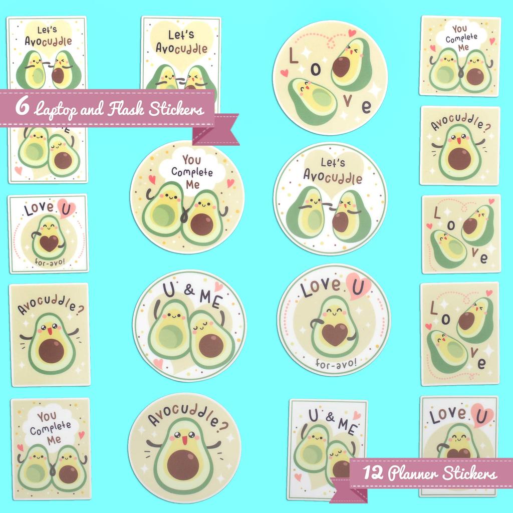 Navy Peony Funny Avocado Fruit Sticker Set Perfect Fit Square and Vertical Stickers for Planners Large Round Stickers for Laptops and Water Bottles