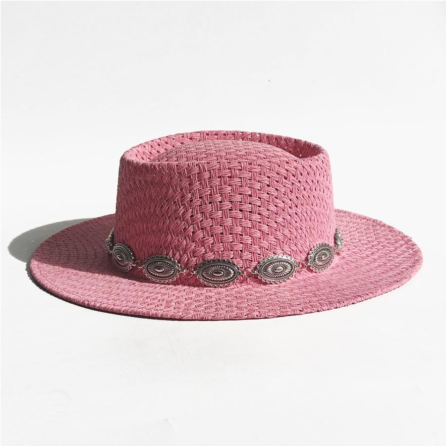 New Straw Boater Summer Sun Hat Wide Brim Fedora Panama Summer Beach Hat for Women Men Sun Hat Vacation Holiday Chapeau Femme