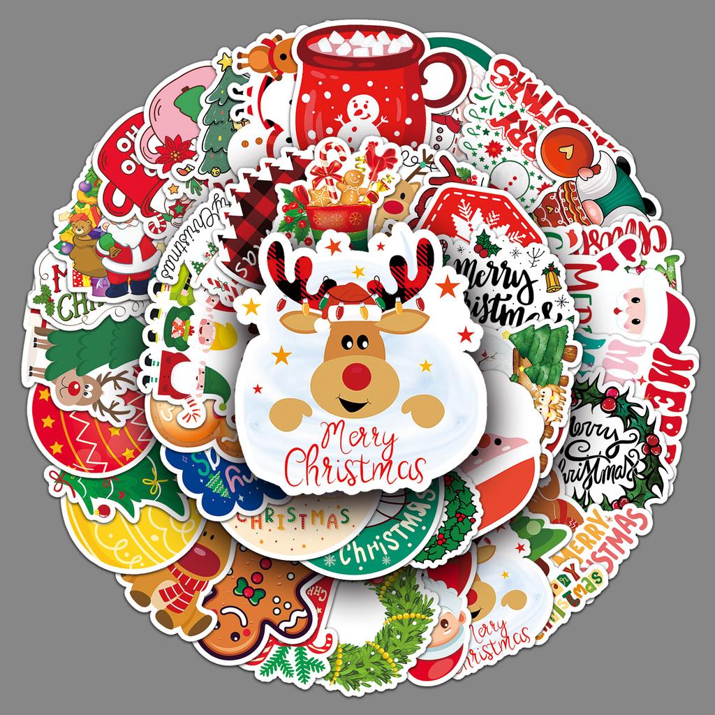 50 Świątecznych Naklejek Doodle Personalizowane Kreskówkowe Słodkie Dekoracje Świąteczne Etui na Telefon Komórkowy Kubek na Wodę Kreatywne Naklejki