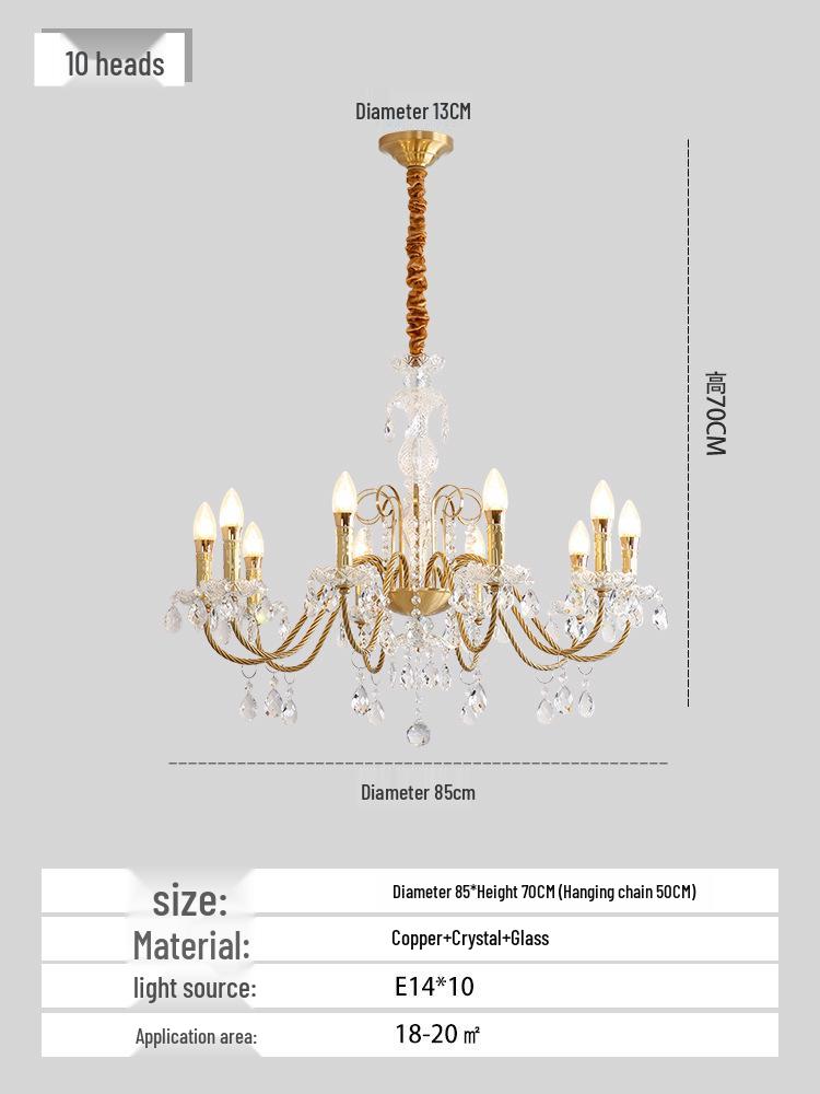 Nordic Wave Crystal Copper Chandelier for Dining Room, Bedroom, or Living Room