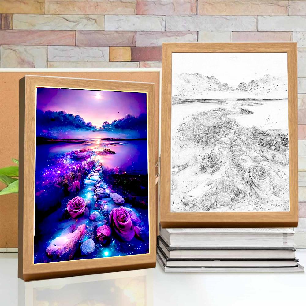 Table Decoration Light Painting Photo Frame Modern Landscape Led Night Light Bedside Bedroom Home Decor Christmas Gift Moon Lamp