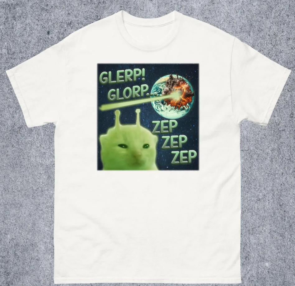 Glerp Glorp Funny Alien Cat Cat Meme Tee T-shirt size S-5XL Unisex T-Shirt S