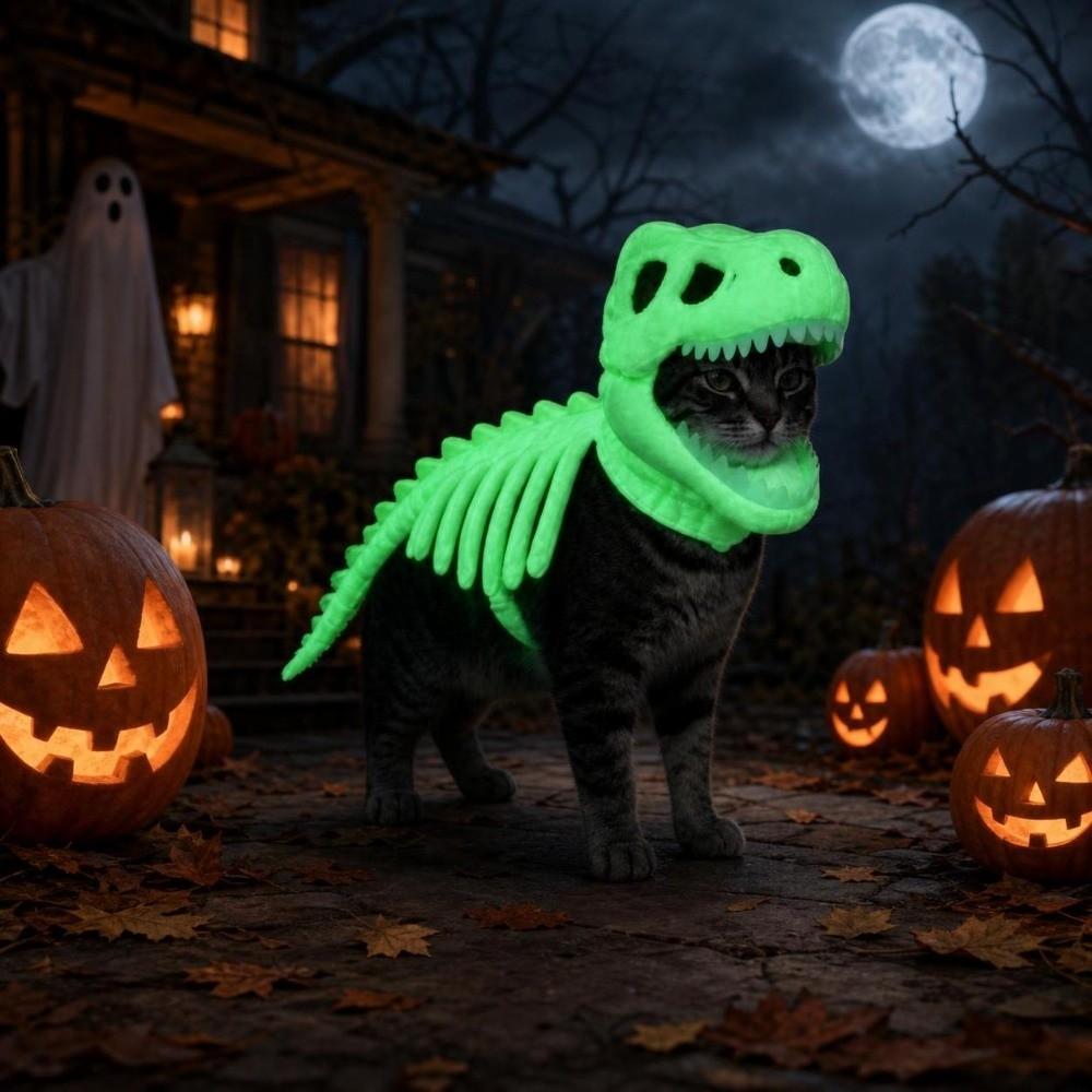 Szkielet Dinozaura Świecący w Ciemności Kostium dla Zwierzęcia Domowego Lśniący Kostium Halloweenowy dla Zwierzęcia Domowego Impreza Halloweenowa