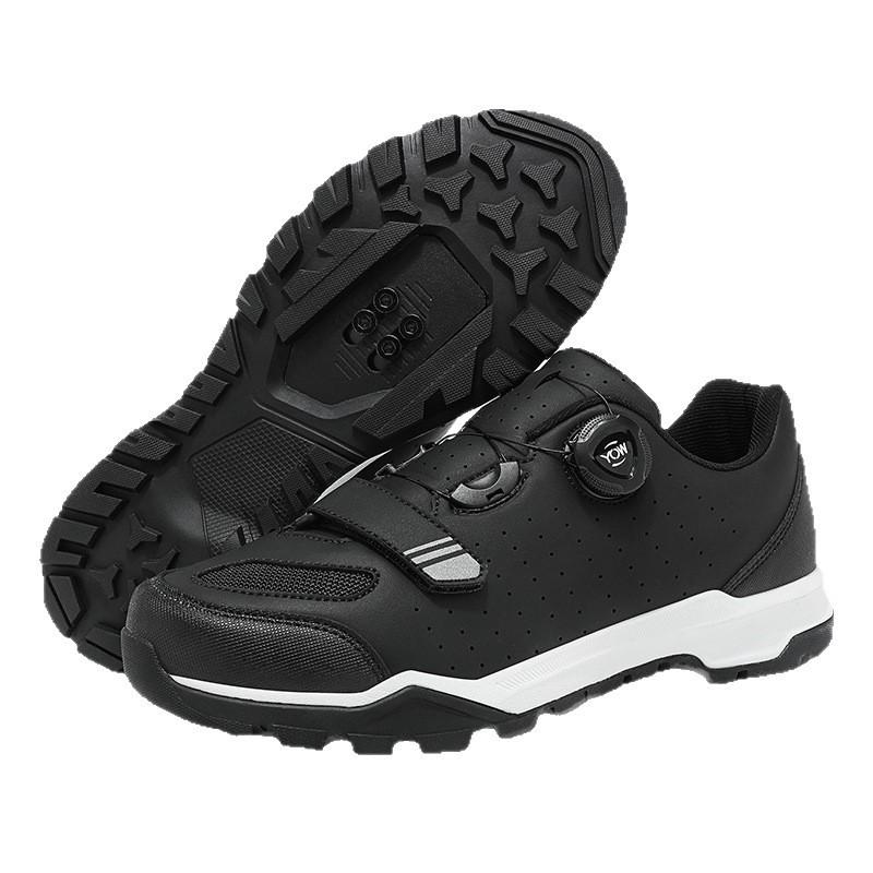 Mens Mountain Bike Cycling Shoes Low-Cut Leather Upper With Rotating Dial Lightweight Anti-Slip Sports