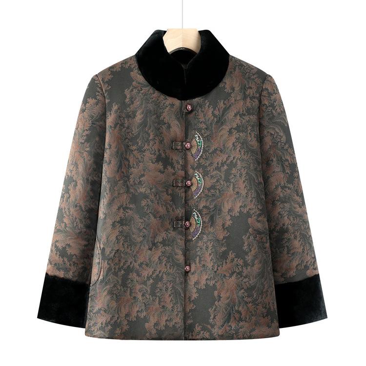 

Middle-aged and Elderly Women s Winter Clothes, Grandma Cotton Coat, Plus Velvet Thickened Fashion Old Lady Tang Cotton Clothes, Mother Cotton Jacket 6XL зелёный