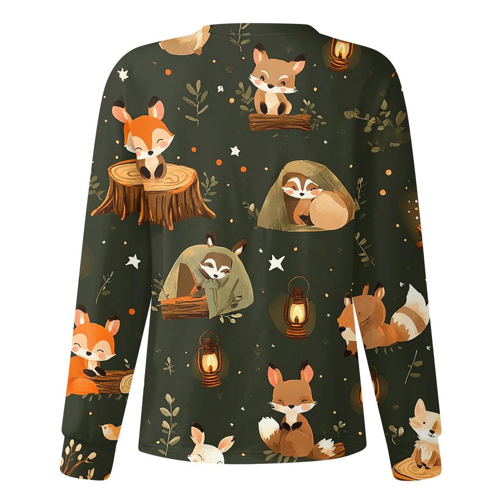 Women's Casual Fashion Long Sleeve Standing Lapel Single Breasted Cute Animal Printed  Workwear Jacket Tops