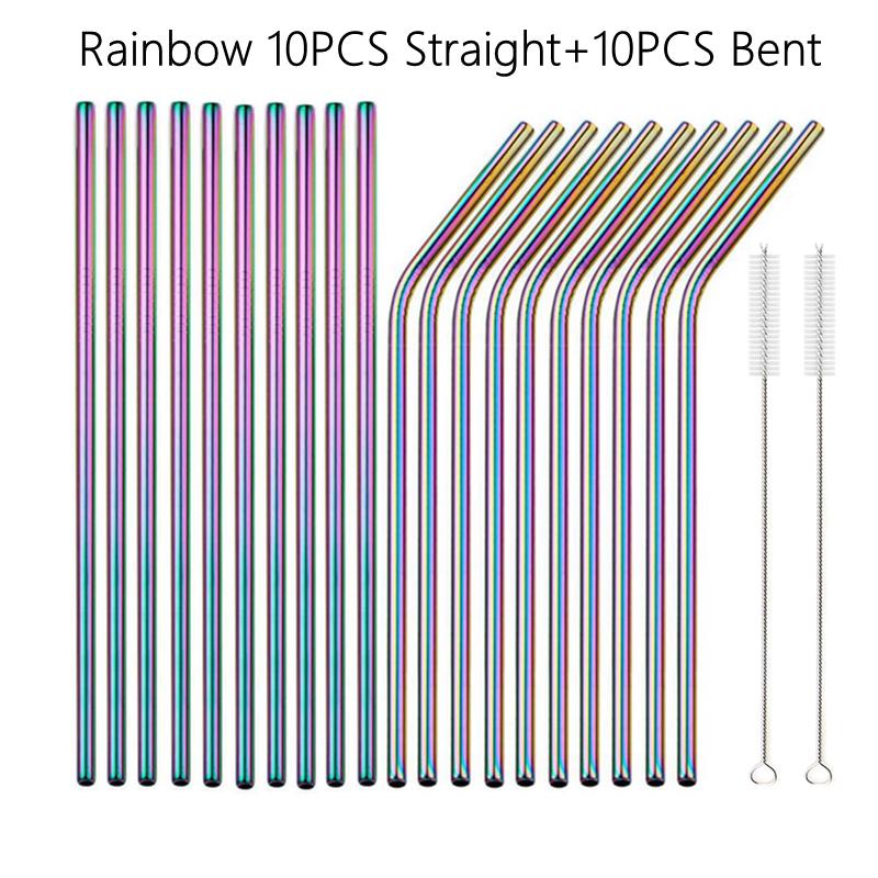 6*215mm 10 Colors Eco-friendly Reusable Metal Straws Set 304 Stainless Steel Drinking Straw Cocktail Party Favor Bar Accessory