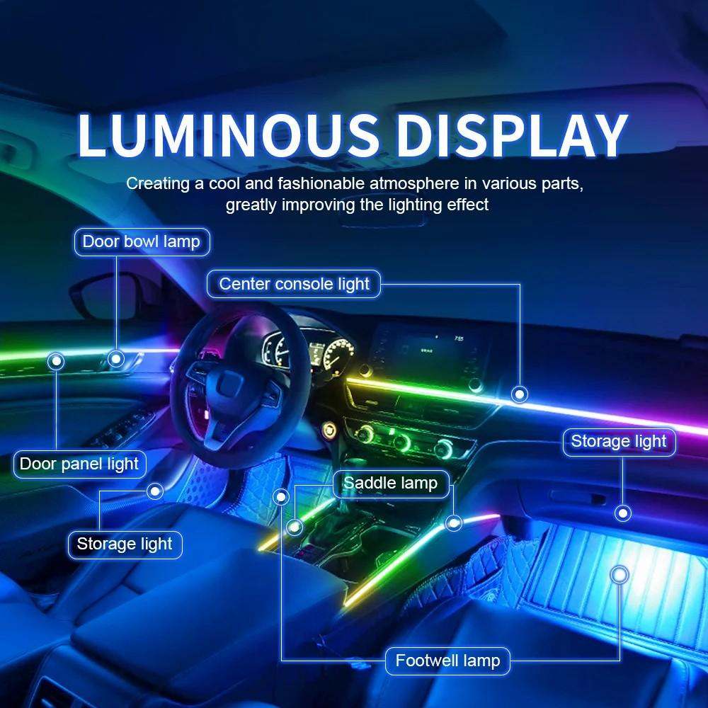 LED Ambient Lights Kit Colors Streamer For Car Universal Interior Symphony Hidden Acrylic Embass Strip RGB Decoration Atmosphere