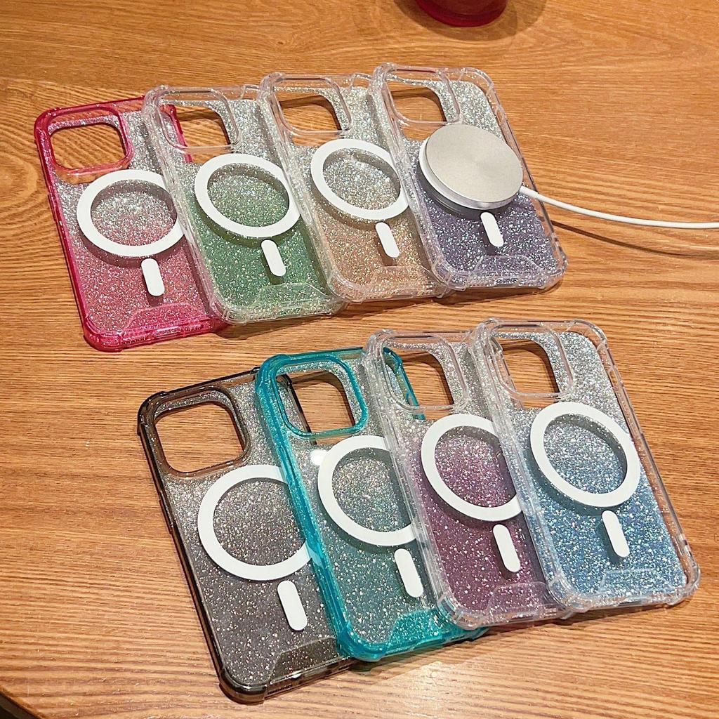 Glitter Rhinestone Magnetic Protective Phone Case for Apple 17 Pro Max & 16 Pro - Full Coverage, Solid Color, Drop-Proof