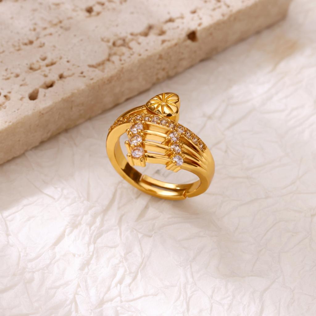 Luxuriöse vergoldete Edelstahl Geometrie Ringe für Damen Herren Offener verstellbarer Charm Fingerring Hochzeitsparty Mode Zirkon