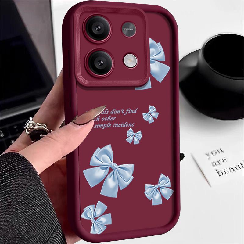 Bowknot Print Matte Soft TPU Phone Case For Xiaomi 14T Pro 13T Poco F6 X6 X5 Redmi 13C Note 14 13 Pro 12 Solid Color Lens Protection Shockproof Cover