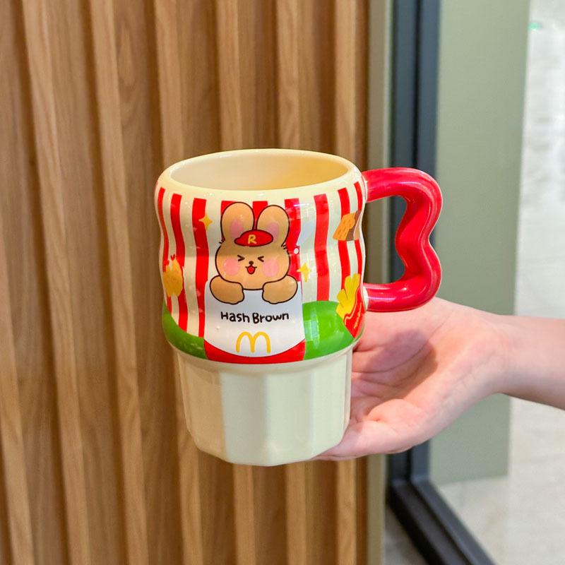 Milk Fufu Cute French Fries Straw Cup Girls' High-value Ceramic Mug for Girlfriends Birthday Gift Souvenirs