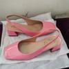Middelhoge Hakken Pumps Schoen Vrouw Elegante Sandalen Zwart Nude Groen Roze Vierkante Neus Slingback Feest Kantoor Bruiloft Schoenen Vrouwelijk