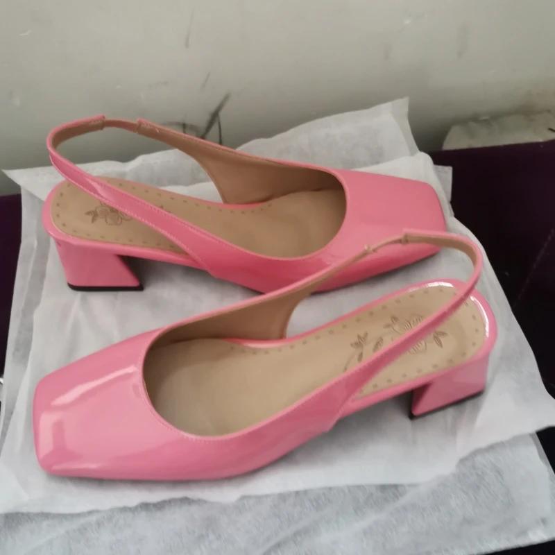 Middelhoge Hakken Pumps Schoen Vrouw Elegante Sandalen Zwart Nude Groen Roze Vierkante Neus Slingback Feest Kantoor Bruiloft Schoenen Vrouwelijk