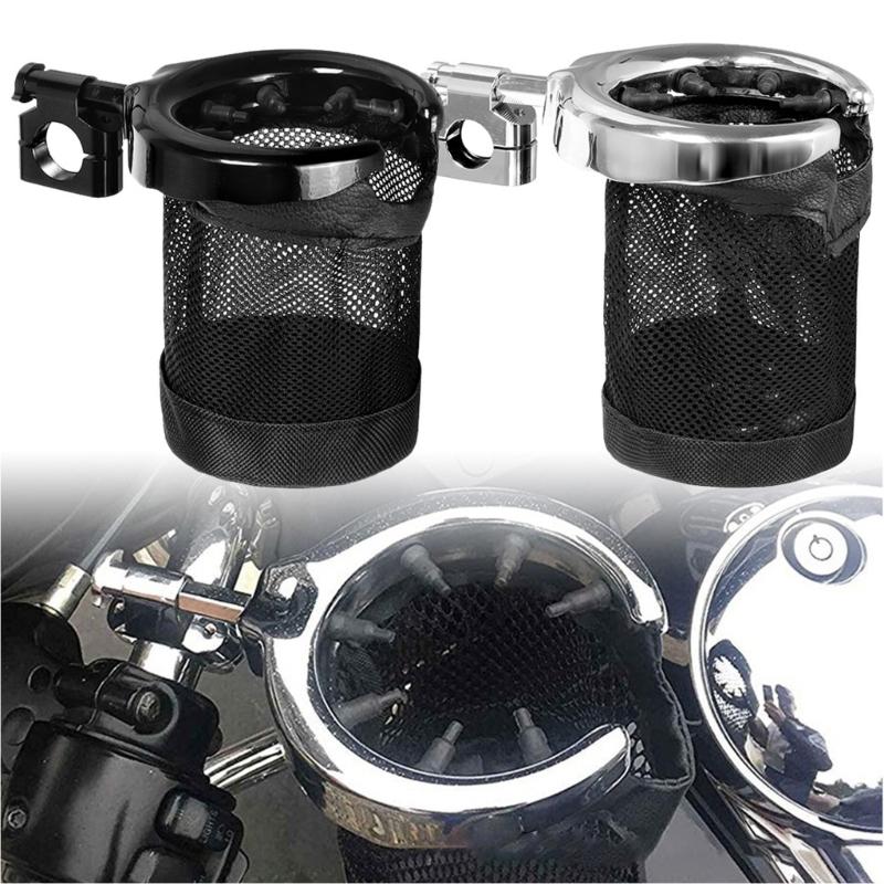 Motorbike Beverage Holder Mesh Cup Pocket with 22 Mm Handlebar Clamp, for Daily Use, Road Travel and Commute Miles