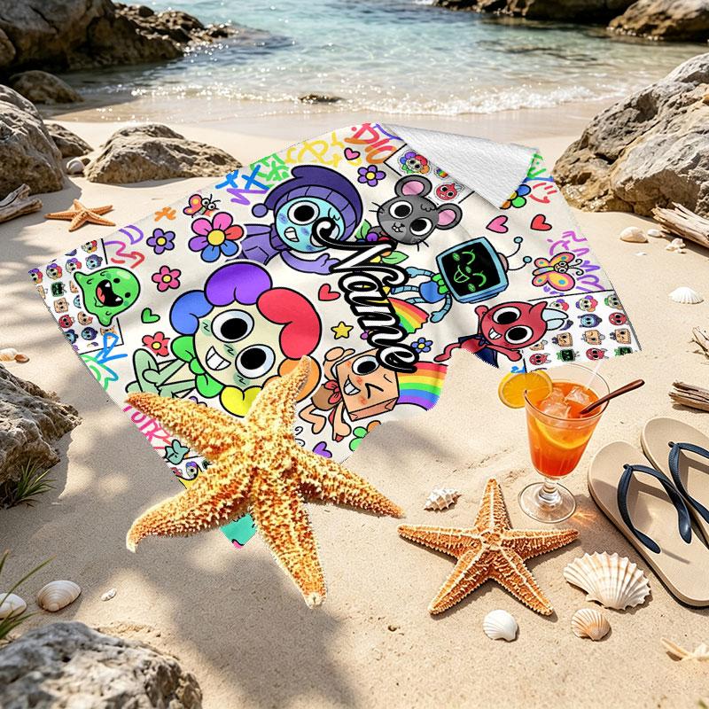 Custom Name Personalized Dandy's World Print Beach Towel, for Trip Camping Beach Party Home Decor, Birthday Gift for Family & Friends