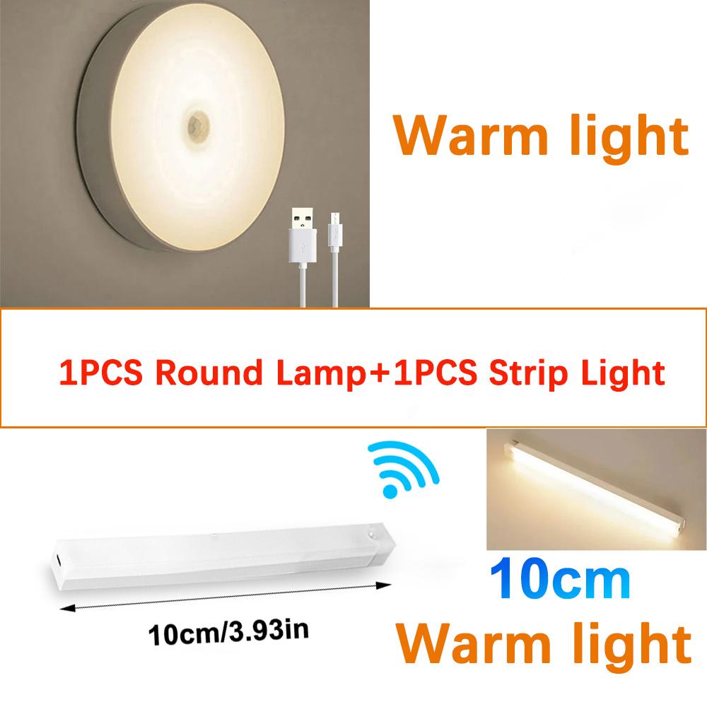 Lampada Rotonda Ricaricabile e Luce Rettangolare LED con Sensore di Movimento Ricaricabile USB per Casa Corridoio Scale Cucina Camera da Letto Luce Rilevatore