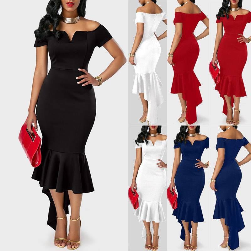 Elegant 2023 Autumn Fashion Women's V Neck Off Shoulder Short Sleeve A Line Dress