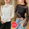 Navava Women Sheer Mock Neck Long Sleeve T shirT nT2939