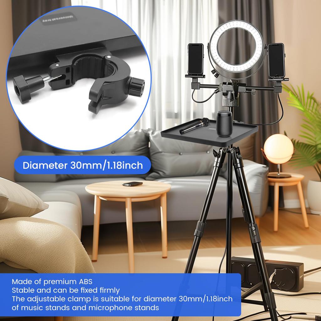 X-STYLE Metal Microphone Stand Tray, Music Stand, and Accessories Holder for Sheet Music, Smartphones, Tuners, and Picks, Black (220165cm)