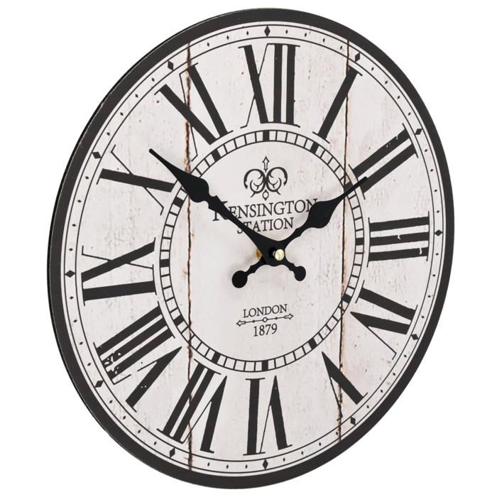 VidaXL Horloge Murale Vintage Décoration Montre de Salon Pendule de Mur MDF 30 cm Blanc et Noir 50626