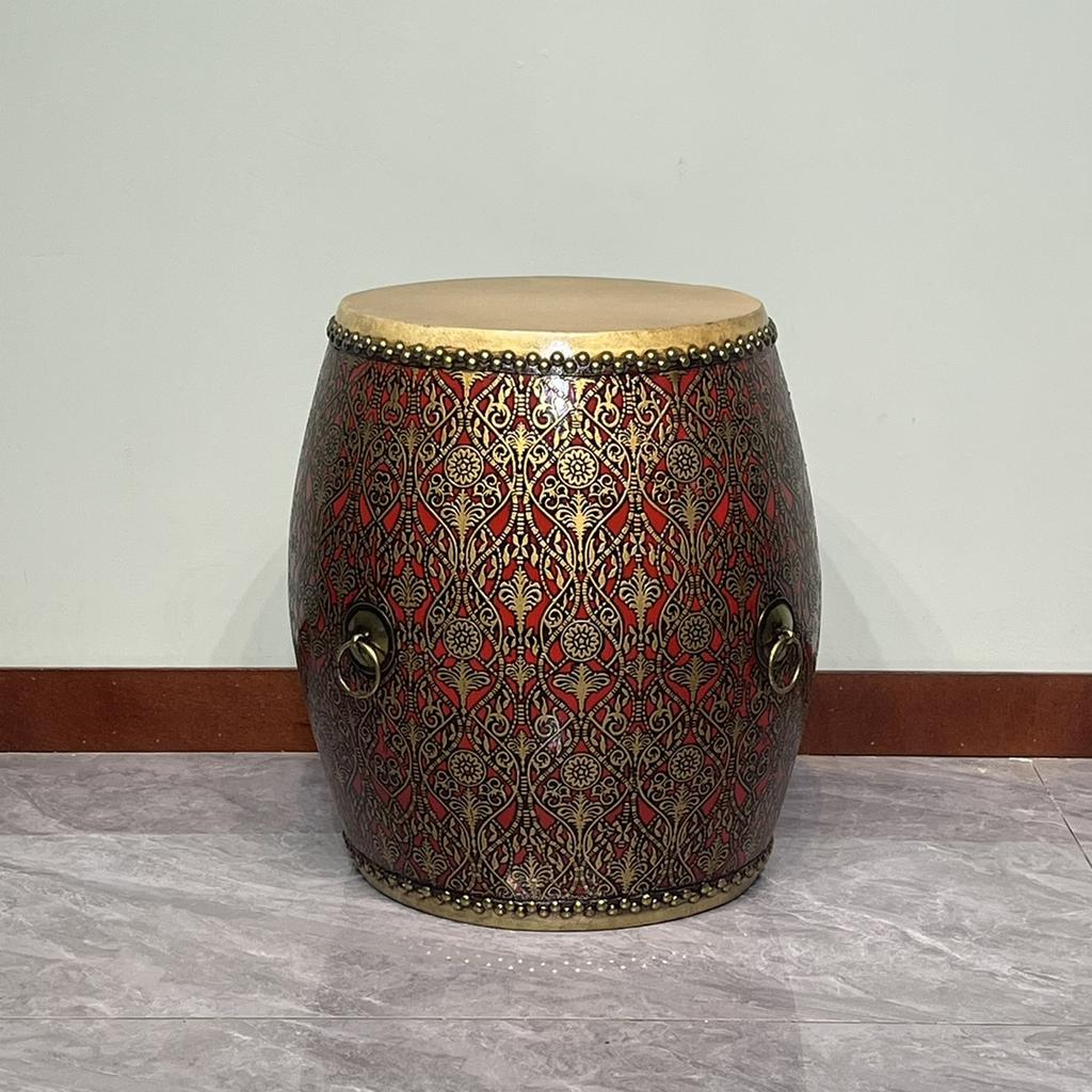 New Chinese Style Distressed Drum Stool, Solid Wood Tea Table & Accent Seat for Living Dining Room, Creative Home Decor Ottoman