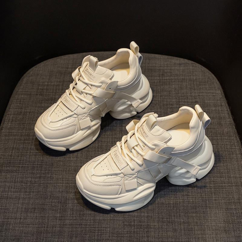Platform Dance Shoes Women's Autumn Tide Leather Surface Soft Sole Sports Casual Shoes Heightening Shoes Dad Shoes