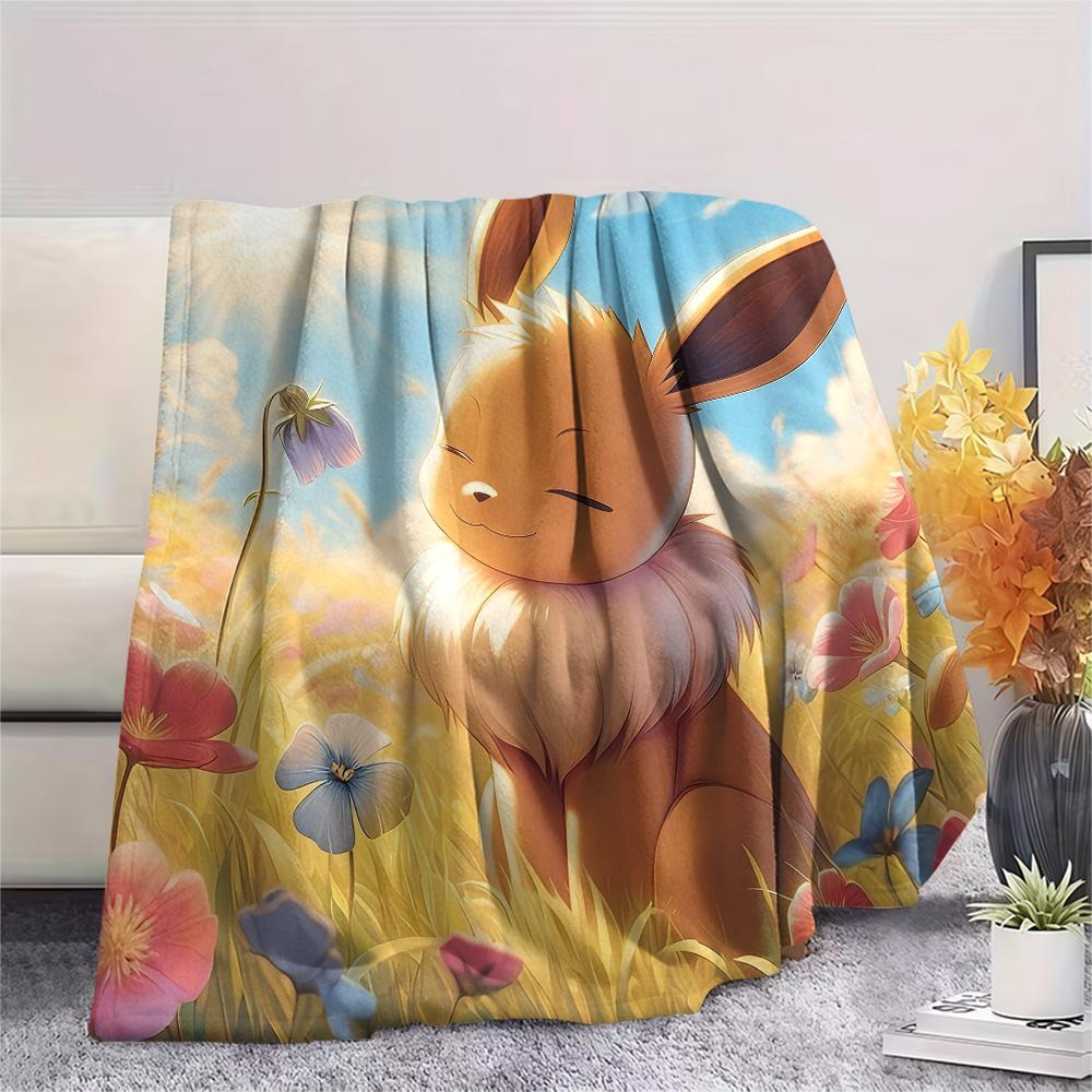 Roztomilá deka s potiskem Eevee z flanelu, Vysoce kvalitní, Pohodlná pro všechna roční období, Domácí dekorace, Teplo a pohodlí