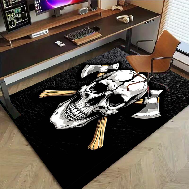 1PC Skull Axes Non-Slip Floor Carpet Compatible for Office&Living Room&Bedroom&Dining room - Flat-Weave Machine-W256