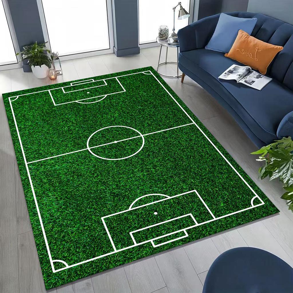 3D Grüner Schwarzer Fußballfeld Stadion Teppich für Schlafzimmer Wohnzimmer Sofa Zuhause Fußabtreter Dekor, Größere Kinder Spiel Rutschfeste Bodenmatte