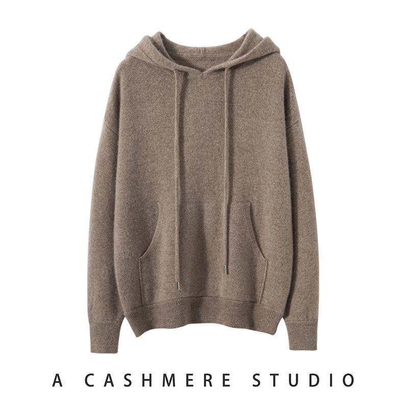 Women's Hooded Cashmere Sweater - 2026 Autumn/Winter, Warm Base Layer, Gentle Style, Loose Fit, Solid Color