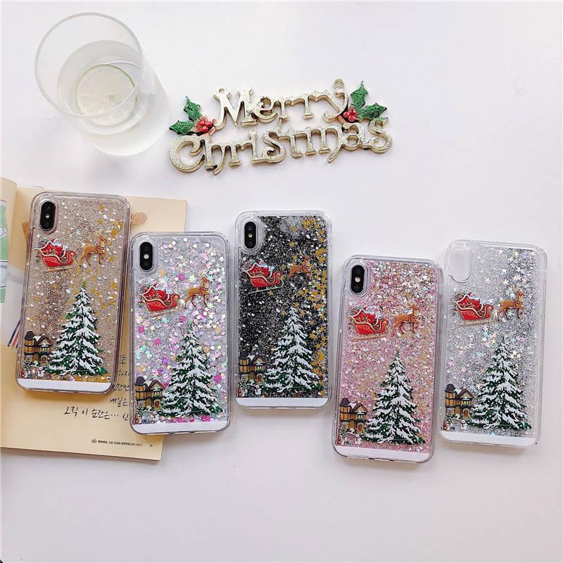 Merry Christmas Phone Case For Iphone 12 11 13 Se 2 11pro Max Xr Xs Max X 7 8 6s Plus 11pro Dynamic Quicksand Glitter Back Cover