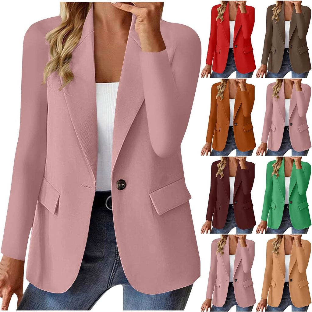 Veste blazer pour femme à manches longues, couleur unie, avec doublure et épaulettes, fermeture à un bouton, vêtement d'extérieur décontracté d'affaires