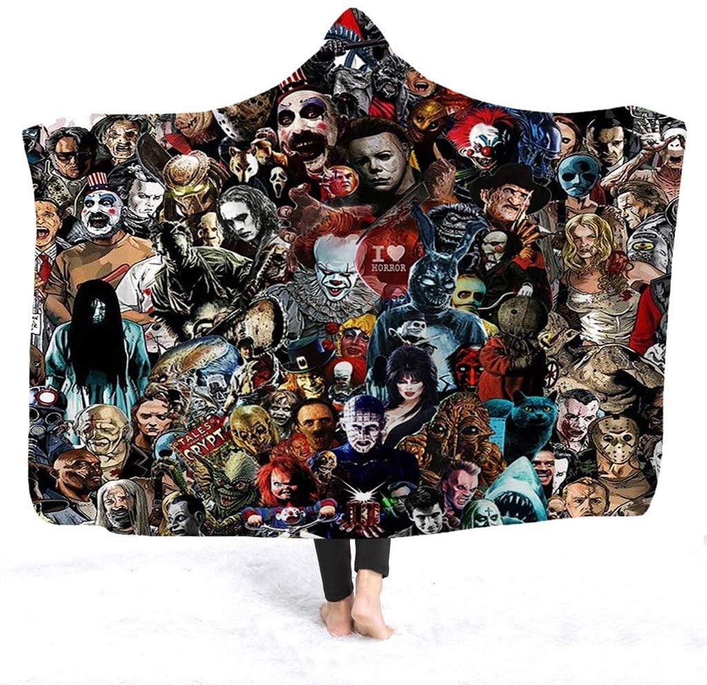 

Hooded Blanket Horror Mysterious Character Hooded Blanket for Adult Gothic Sherpa Fleece Wearable Throw Blanket Microfiber 60x50inches