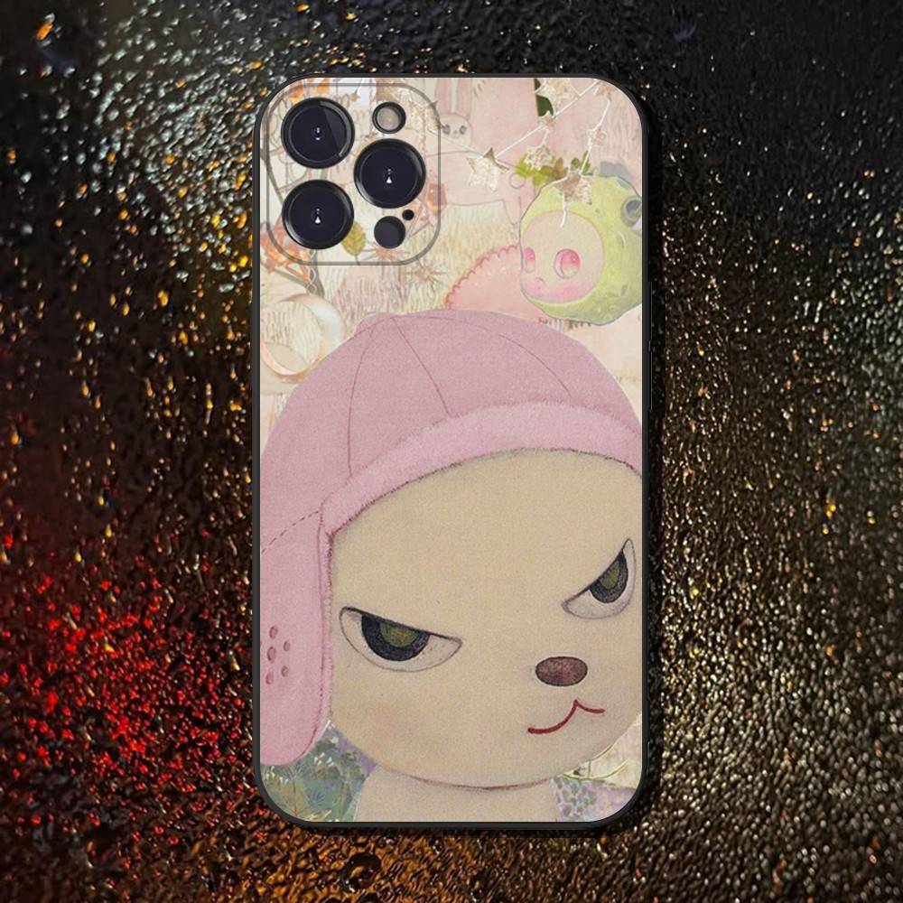 Cute Y-Yoshitomo Nara Phone Case For iPhone 6,17,16,15,14,13,12,11 Plus,Pro Max,XS,X,XR,SE,Mini,8,7,Soft Silicone Black Cover