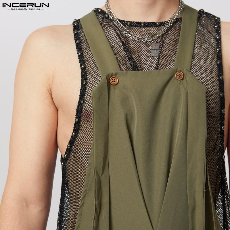 INCERUN Men Strap Solid Color Baggy Dungarees Overalls Drop-crotch Jumpsuits