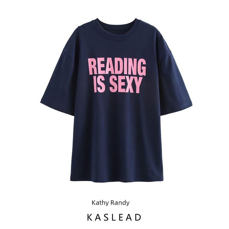 Kaslead New Arrival Women's Fashion Style Stylish Simple and Versatile Printing Loose T-shirt 5644154