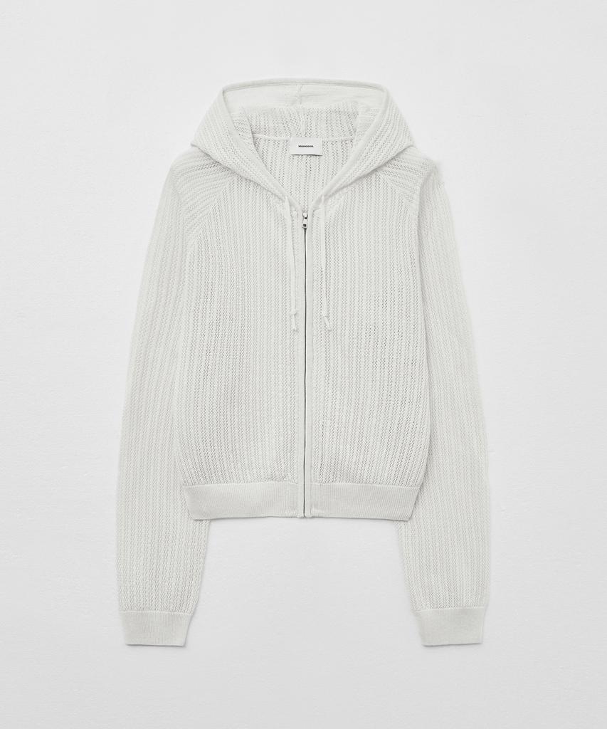 Mongdol Crochet Knit Zip-Up Hoodie In Ivory Mdcd040Ivory