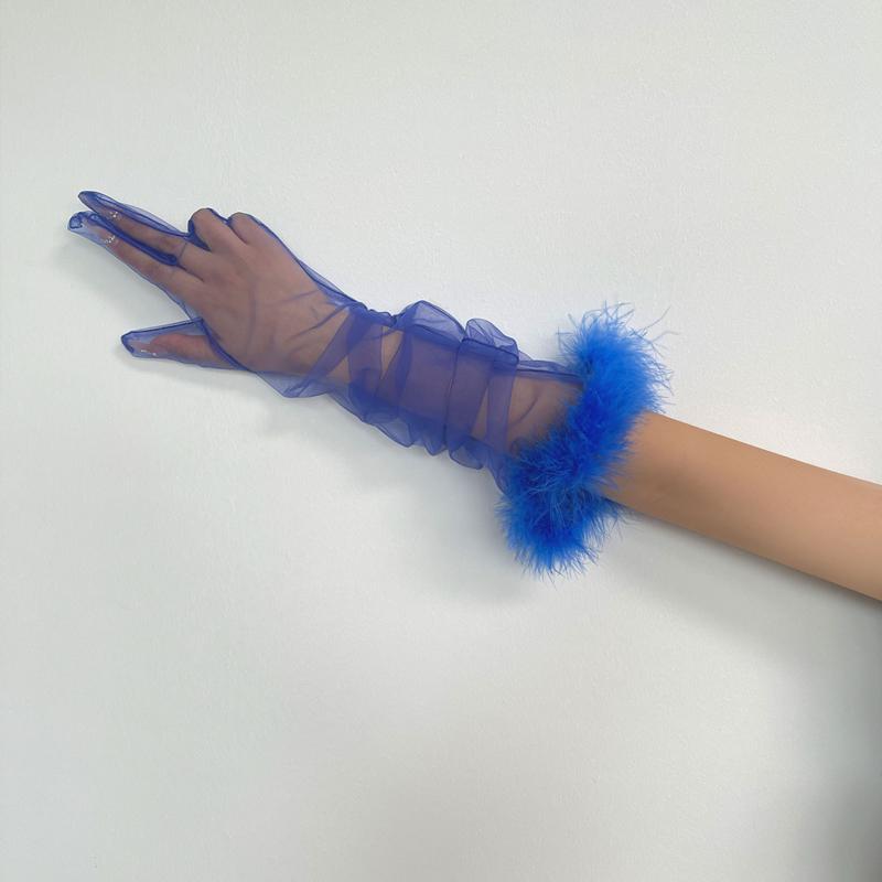 Summer Feather Gauze Thin Sunscreen Long Gloves Personality Tulle Sheer Bride Wedding Gloves Party Accessories