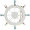 Nautical Ship Wheel Wall Decor, 18 In, White and Turquoise, Beach Theme with Seashells and Fish Net (11 Inch Crack Finishing)