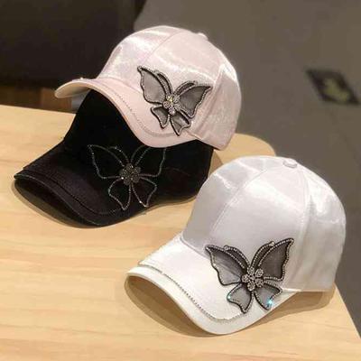 Moda Kelebek Taklidi beyzbol şapkası Kadın Yaz Ipek Saten Visor güneş şapkası Eğlence Ayarlanabilir Bayan Snapback Kapaklar
