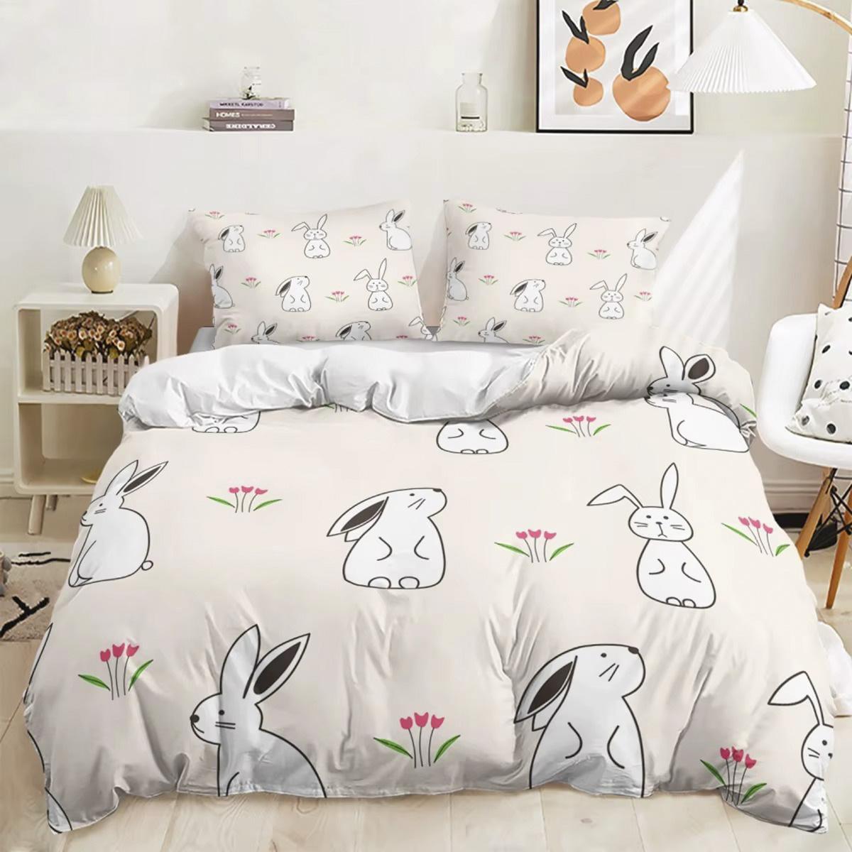 

Comforter Cartoon Rabbit Easter Bunny Bedding Set Cute For Kids Teens Girls Bedroom Decoration Easter Gift Friends Comforter (quilt)-EU Single(135*200cm)3pcs