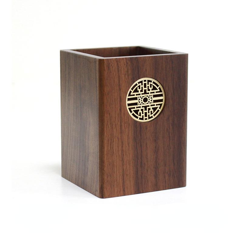 Walnut Solid Wood Pen Holder Office Supplies Pencil Storage Box Office Desk Accessories
